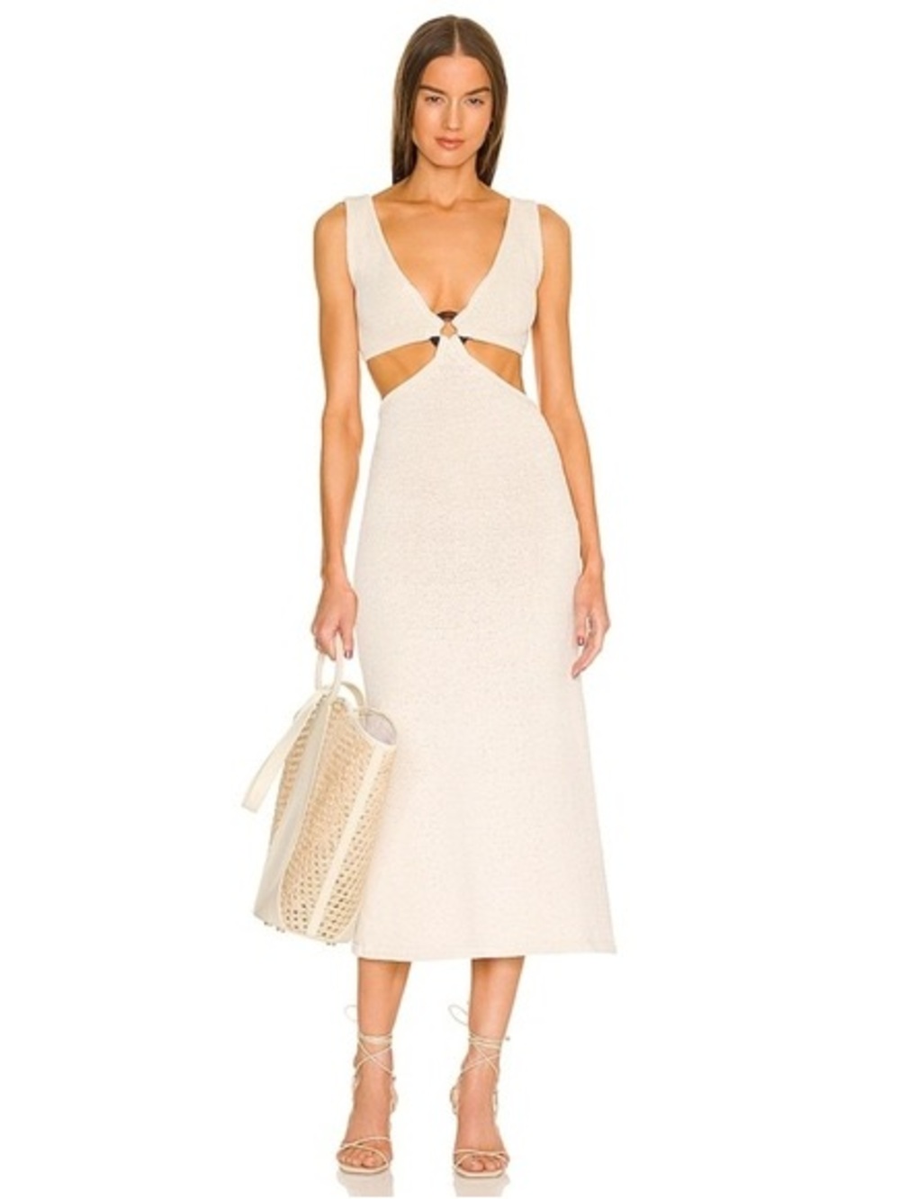 Cult Gaia Bank Off White Cotton Cutout Knit Maxi Dress Size M